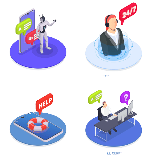 Illustration of a cloud-hosted customer service team
